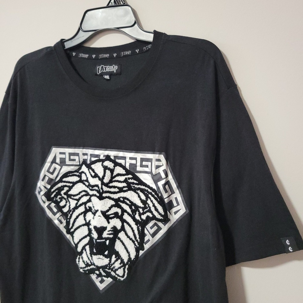Fat Guap Majesty T-Shirt Mens 2XL Black Chenille Lion Graphic Streetwear